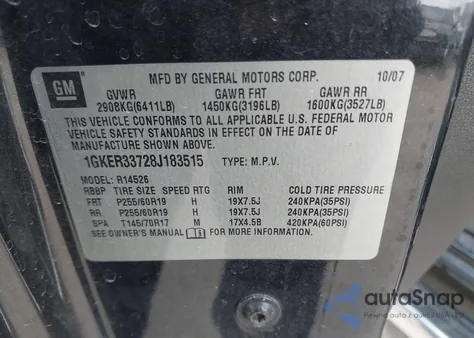 2008 GMC Acadia Slt-2 from USA, damaged, VIN 1GKER33728J183515